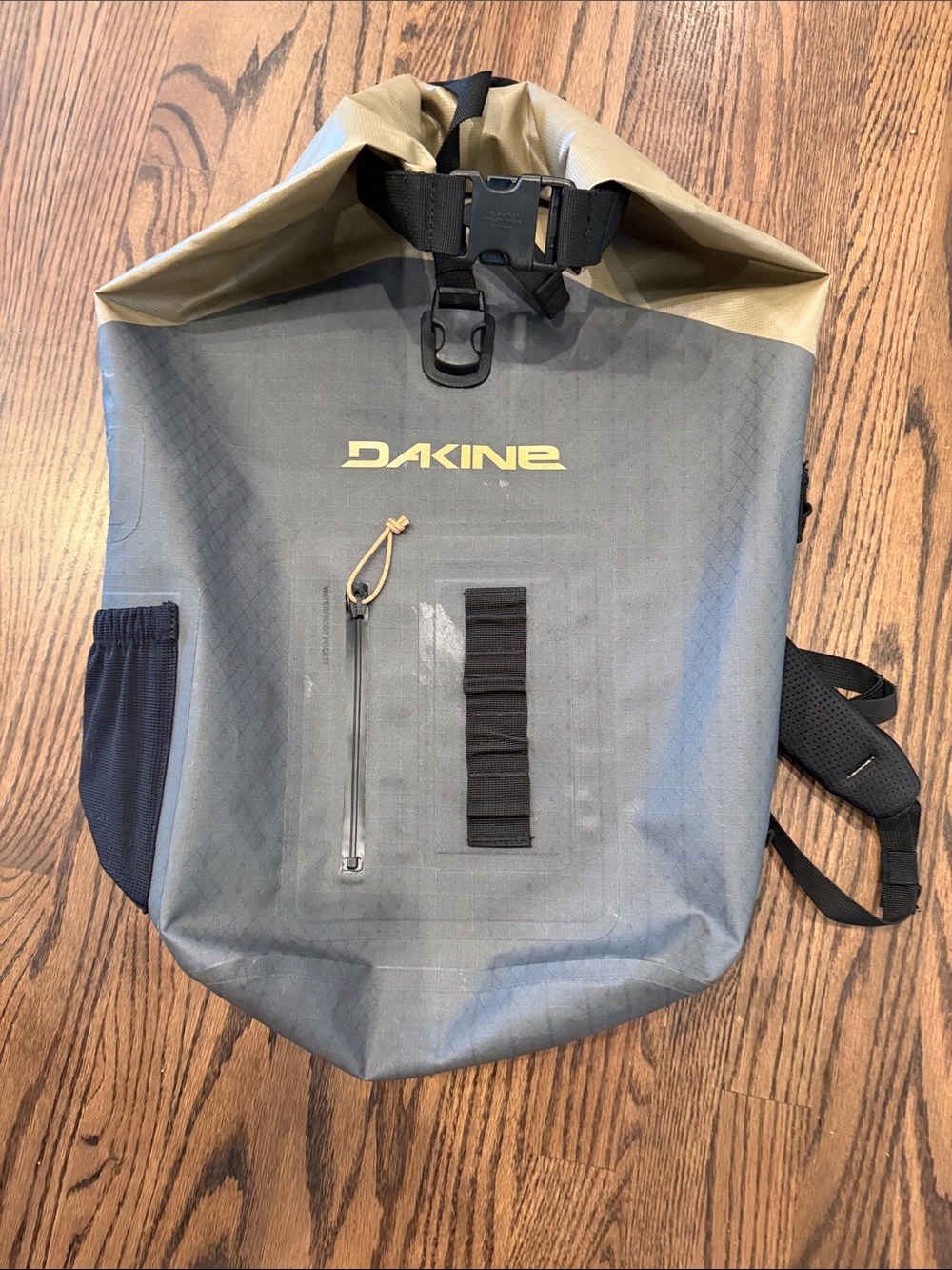 Dakine Roll-Top Waterproof Backpack in Gray & Tan